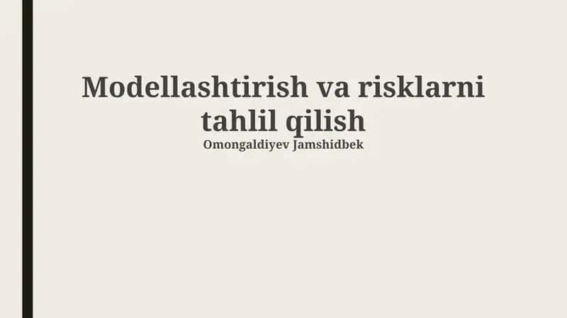 Modellashtirish va risklarni tahlil qilish 1