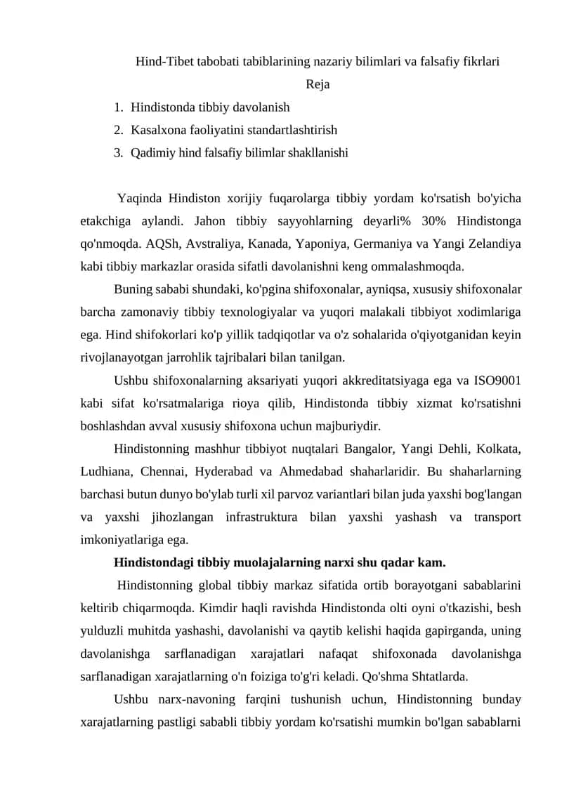 Hind-Tibet tabobati tabiblarining nazariy bilimlari va falsafiy fikrlari 1
