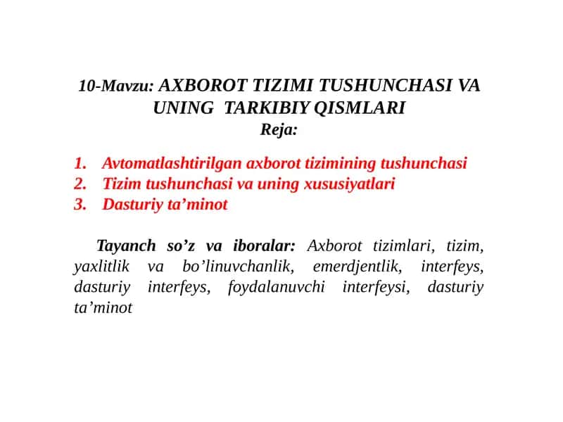 Axborot Tizimi Tushunchasi va Uningtarkibiy Qismlari 1