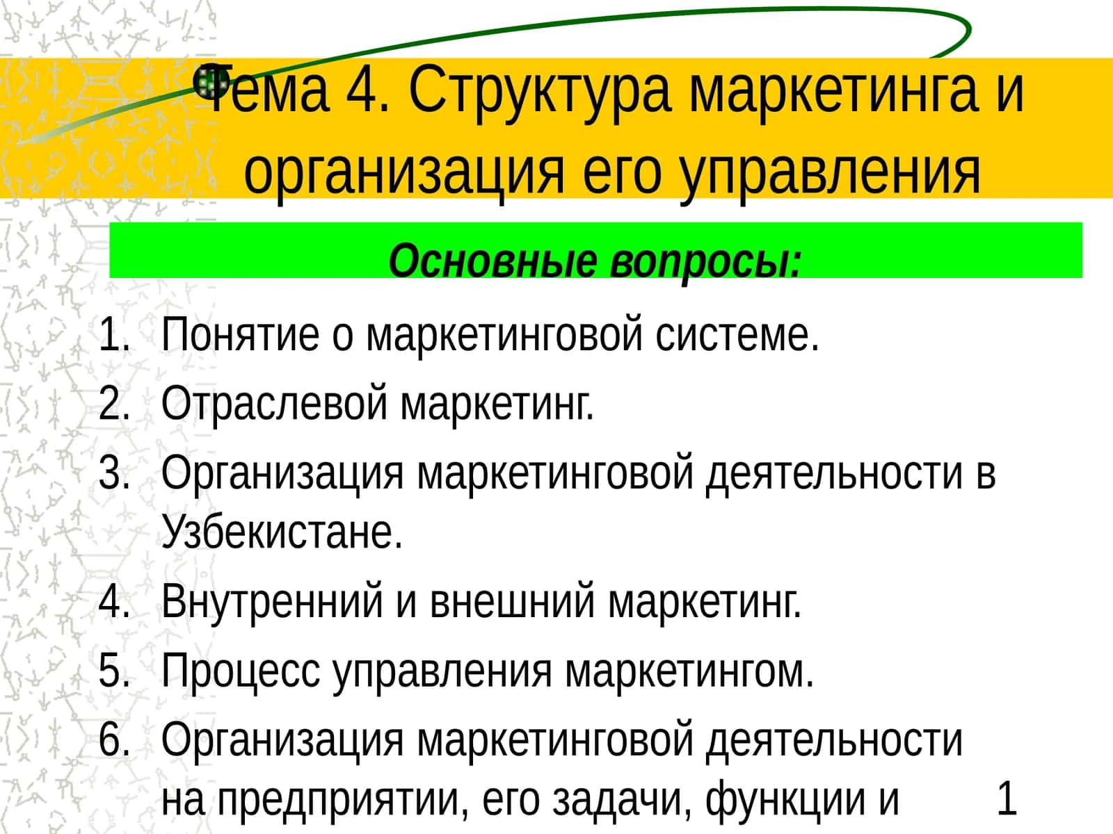 Тема 4. Структура маркетинга и организация его управления 1