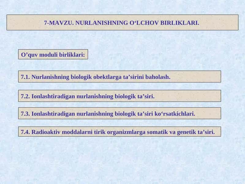 Ionlashtiradigan nurlanishning biologik ta’siri 1