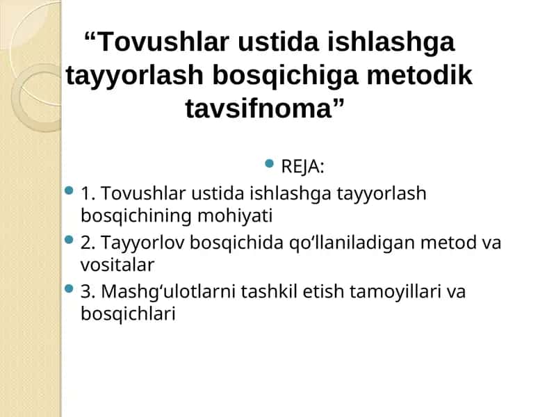 Tovushlar ustida ishlashga tayyorlash bosqichi 1