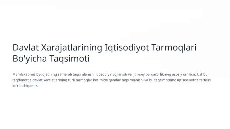 Davlat Xarajatlarining Iqtisodiyot Tarmoqlari Bo'yicha Taqsimoti 1