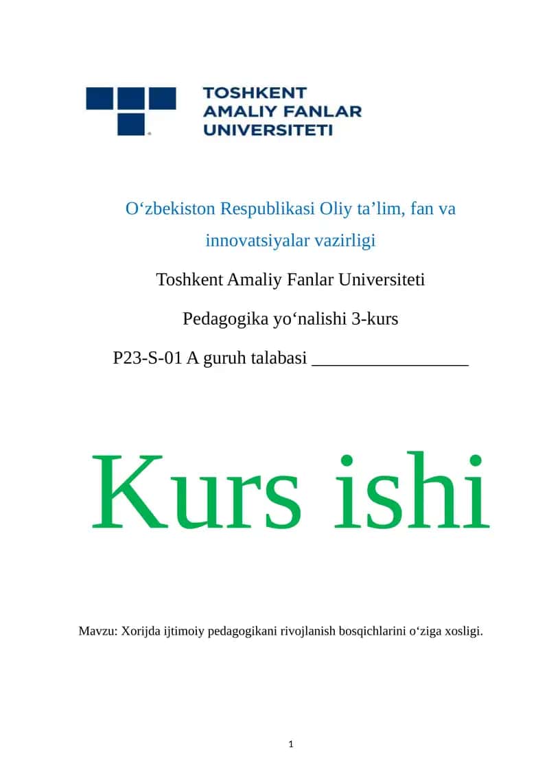 Xorijda ijtimoiy pedagogikani rivojlanish bosqichlarini oʻziga xosligi 1