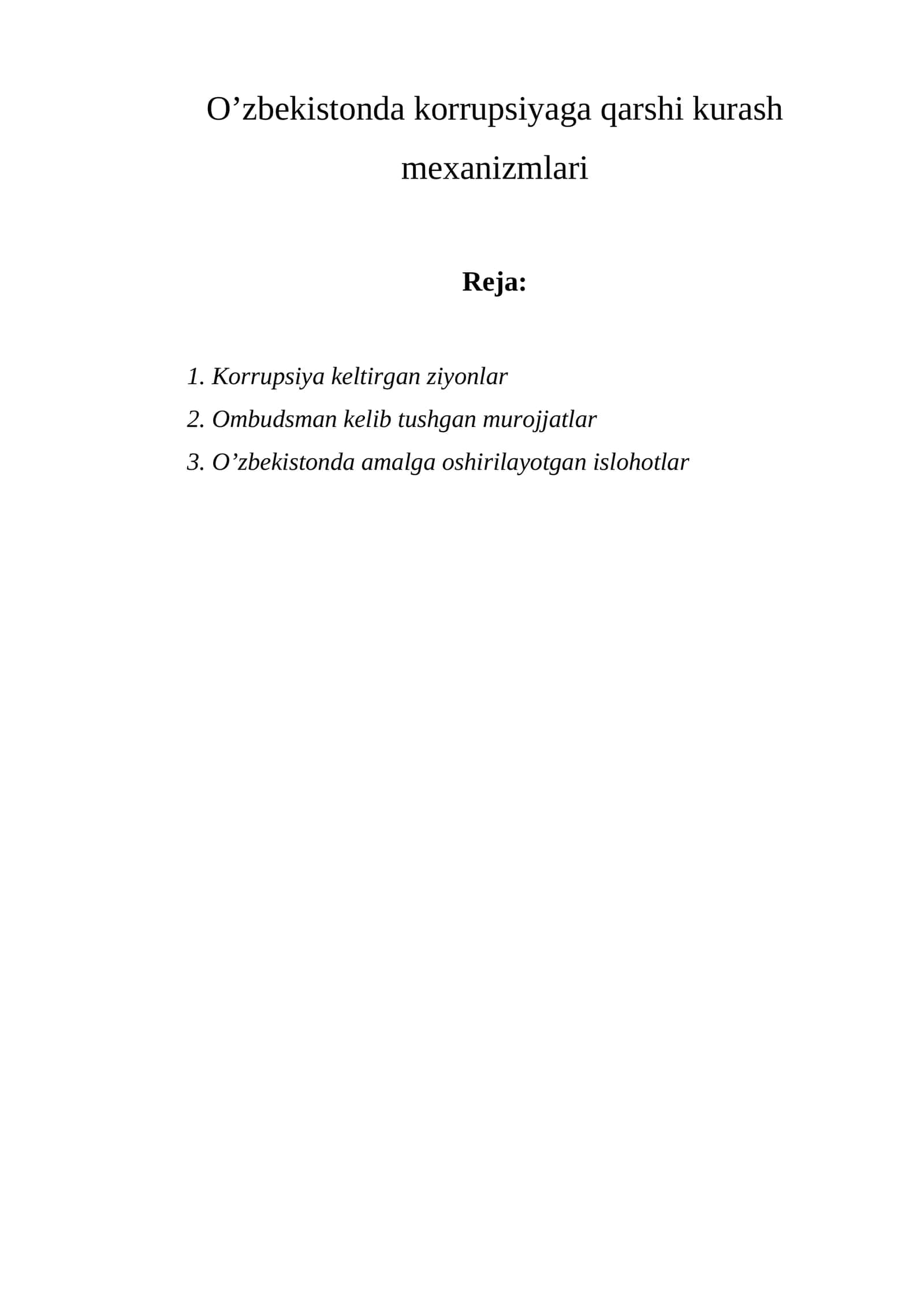 O‘zbekistonda korrupsiyaga qarshi kurash mexanizmlari 1