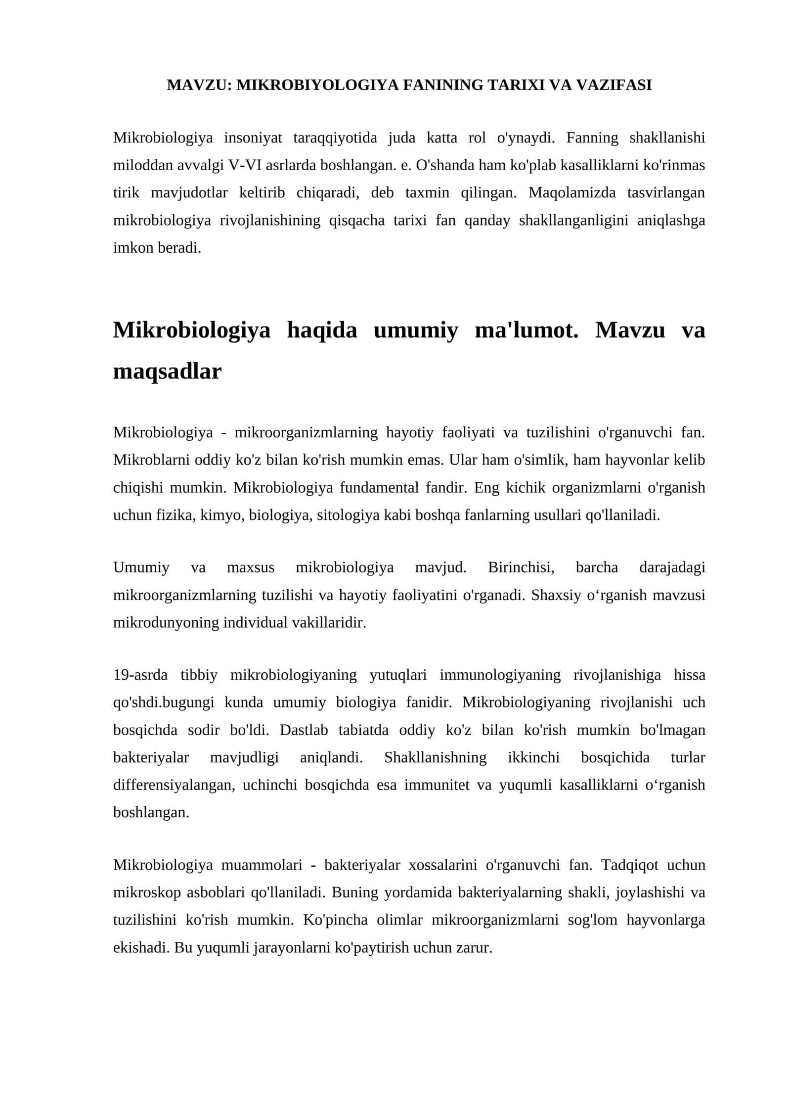 MIKROBIYOLOGIYA FANINING TARIXI VA VAZIFASI 1
