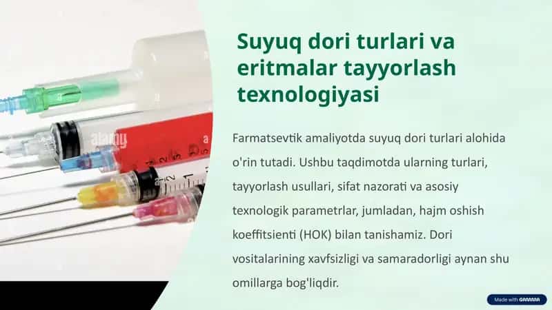 Suyuq dori turlari va eritmalar tayyorlash texnologiyasi 1