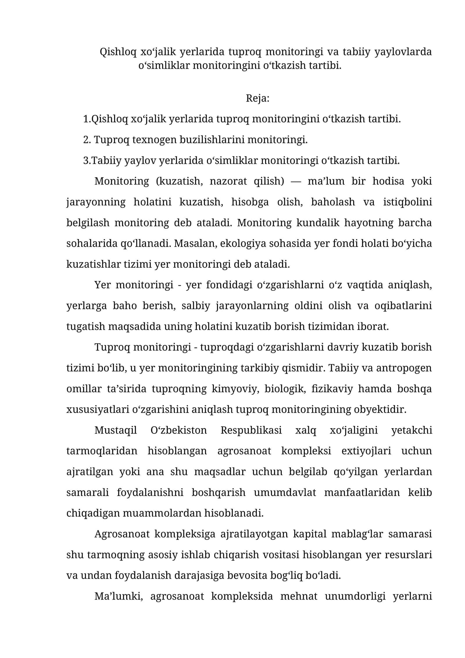 Tuproq va o‘simliklar monitoringi 1
