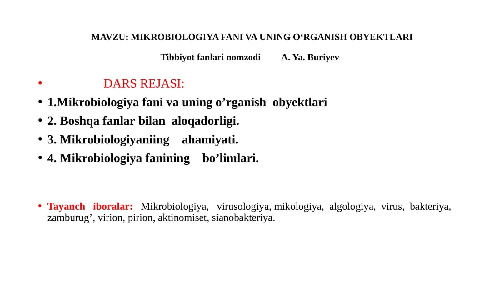 MIKROBIOLOGIYA FANI VA UNING O‘RGANISH OBYEKTLARI 1