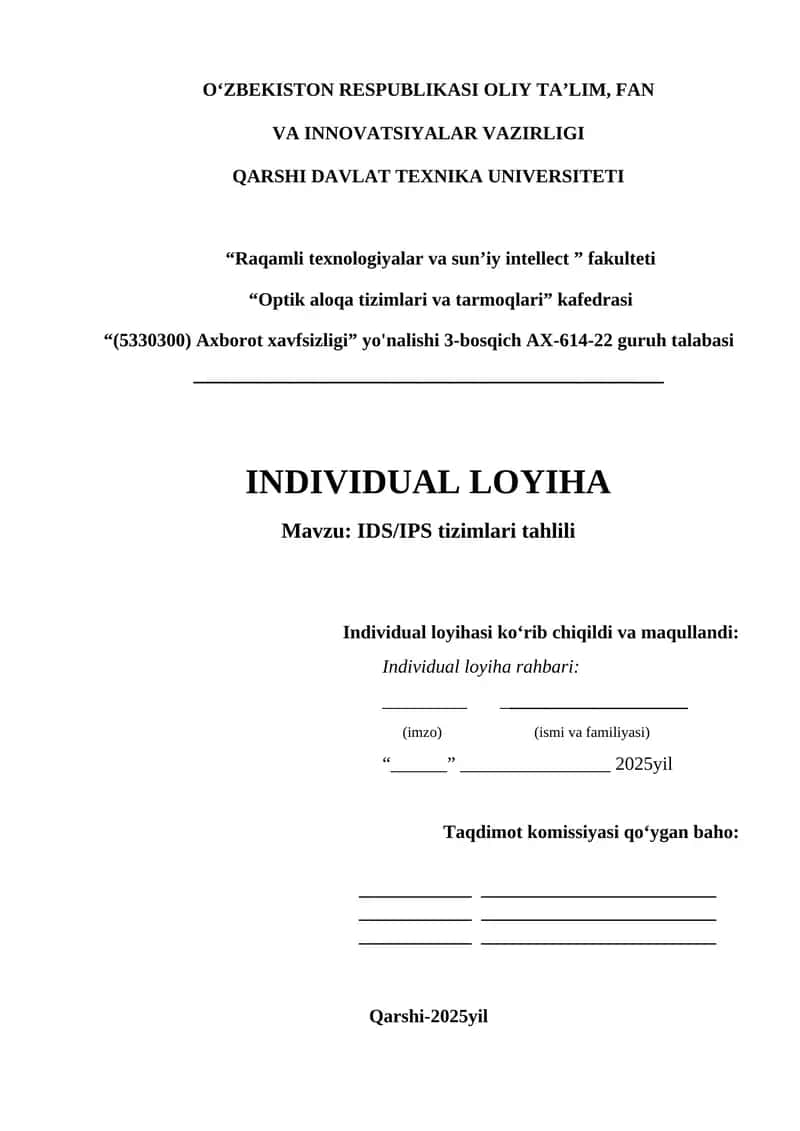 IDS/IPS tizimlari tahlili 1