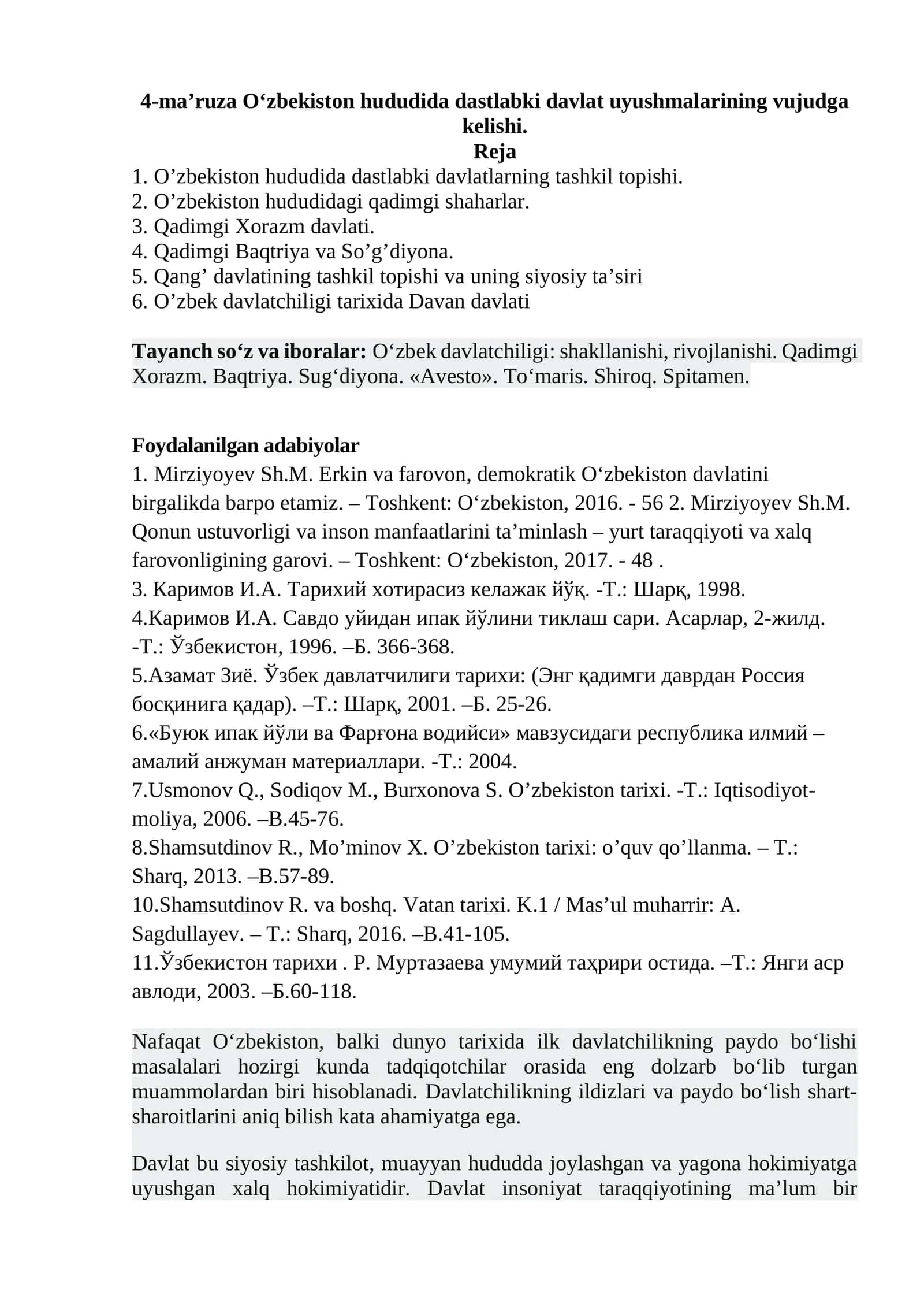 O‘zbekiston hududida dastlabki davlat uyushmalarining vujudga kelishi 1