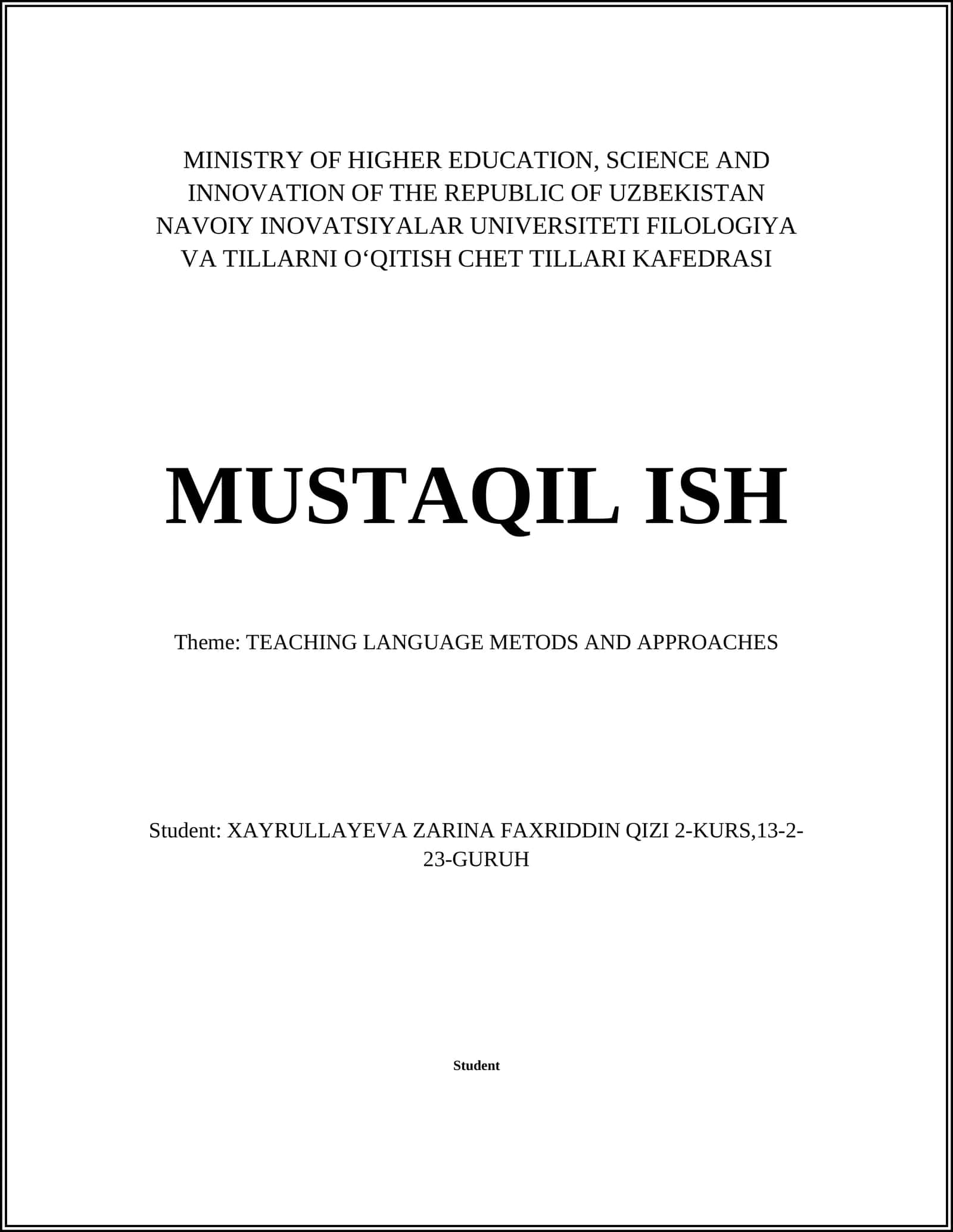 Teaching Language Methods and Approaches 1