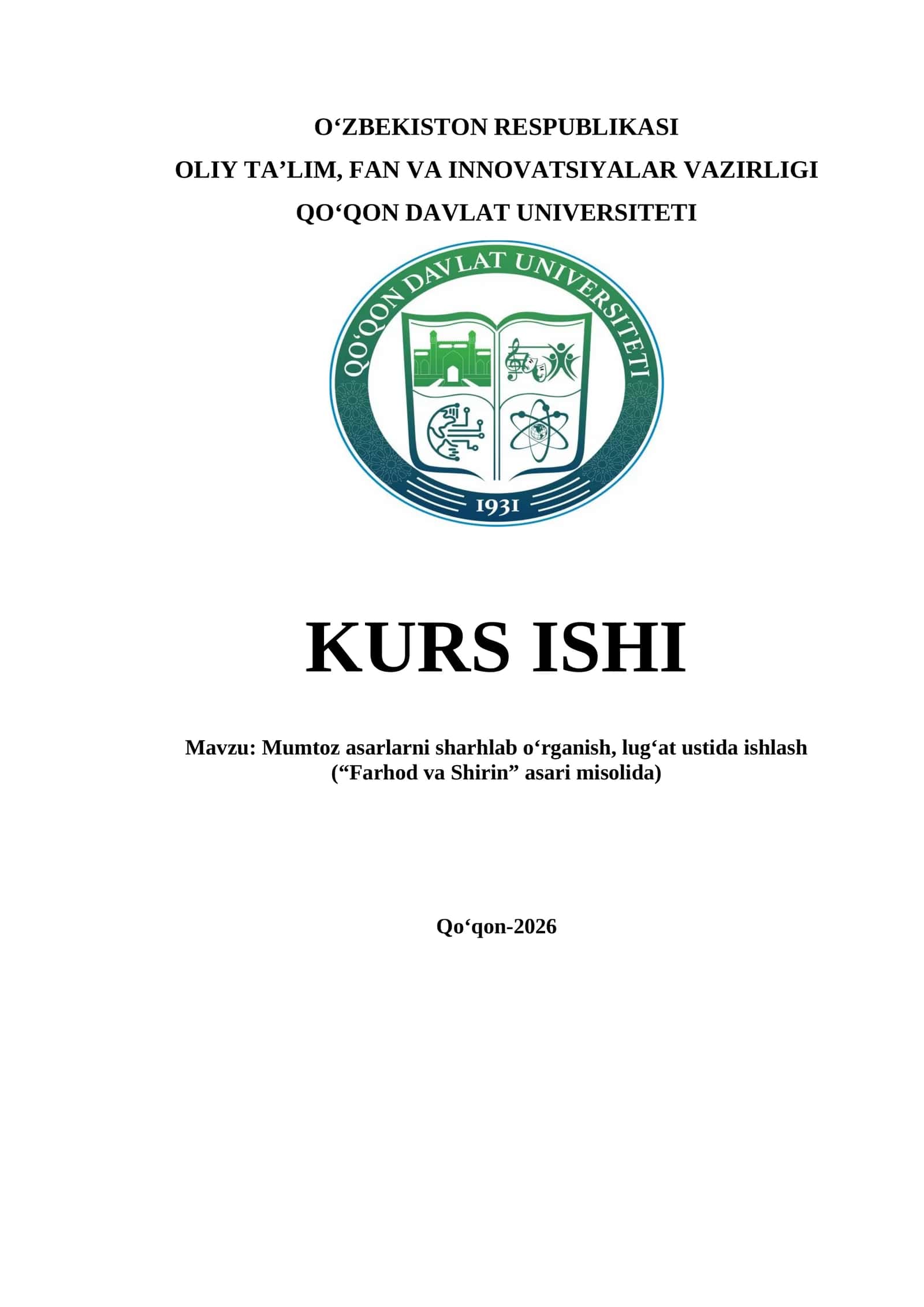 Mumtoz asarlarni sharhlab o‘rganish, lug‘at ustida ishlash (“Farhod va Shirin” asari misolida) 1