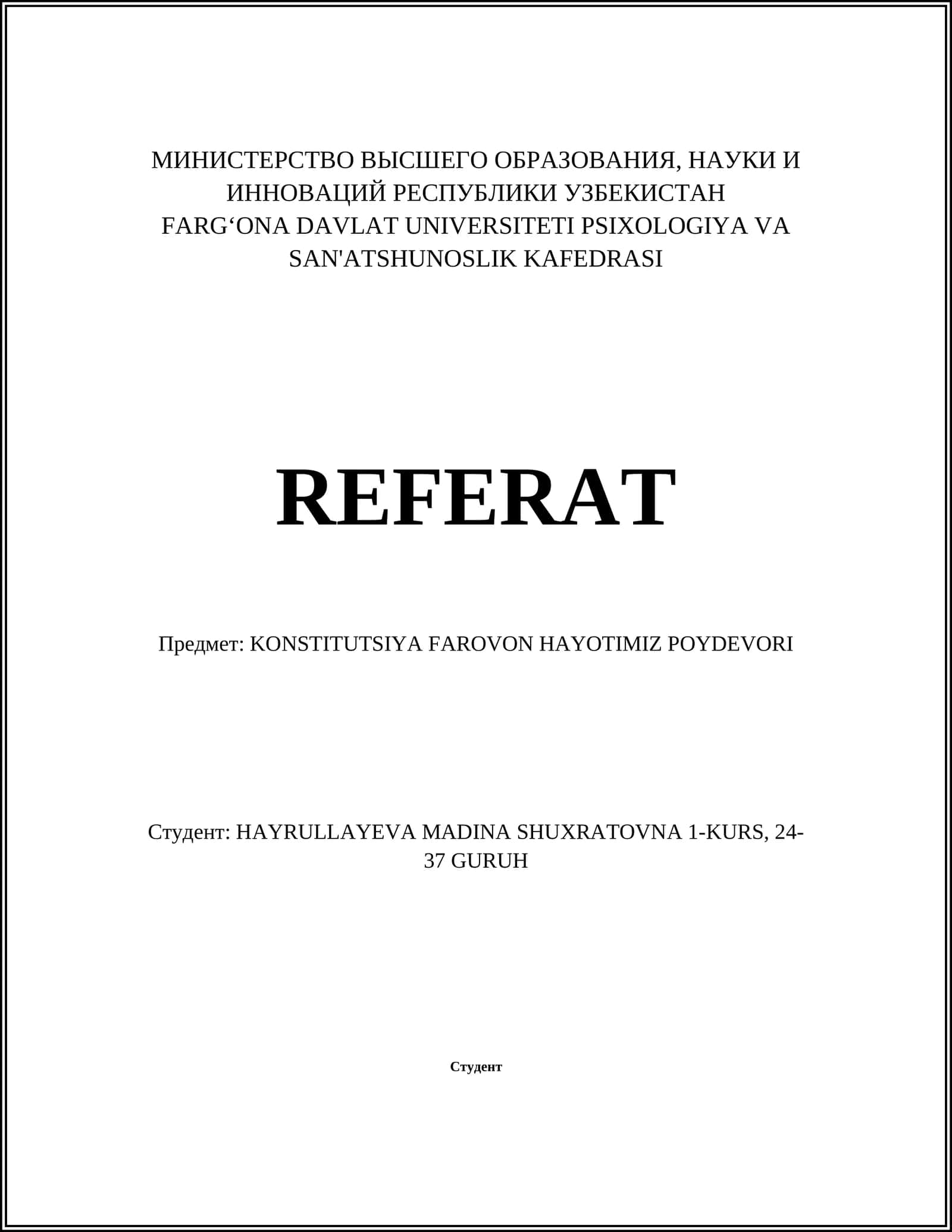 KONSTITUTSIYA FAROVON HAYOTIMIZ POYDEVORI 1