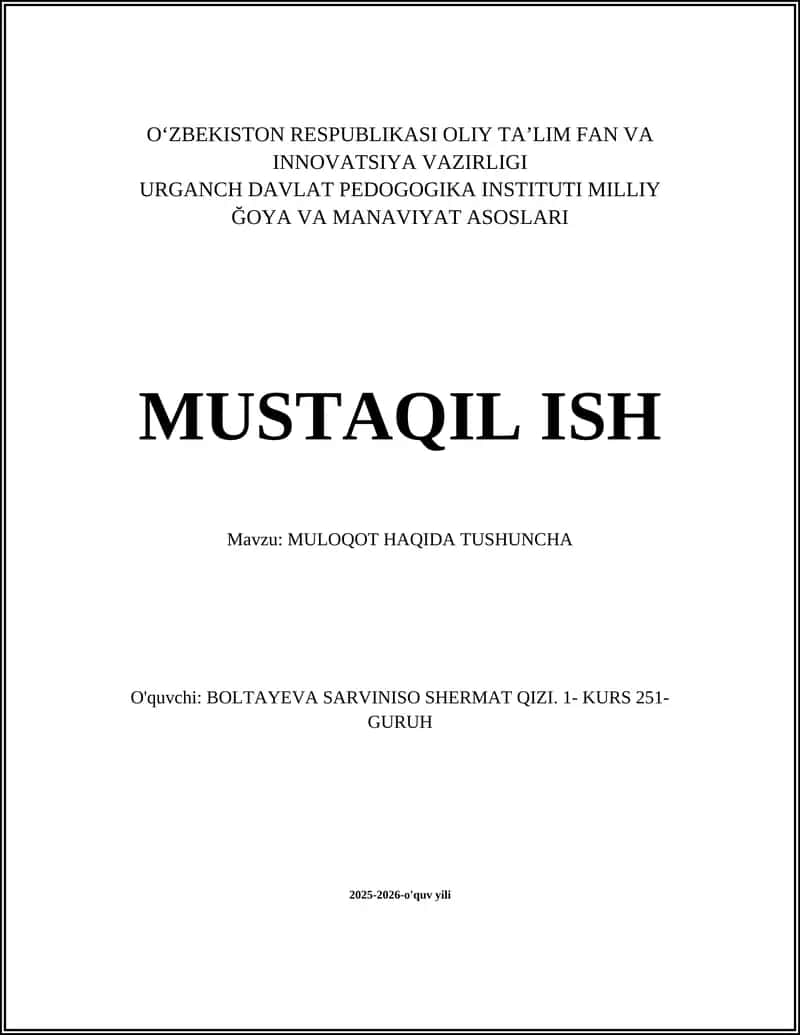 MULOQOT HAQIDA TUSHUNCHA 1