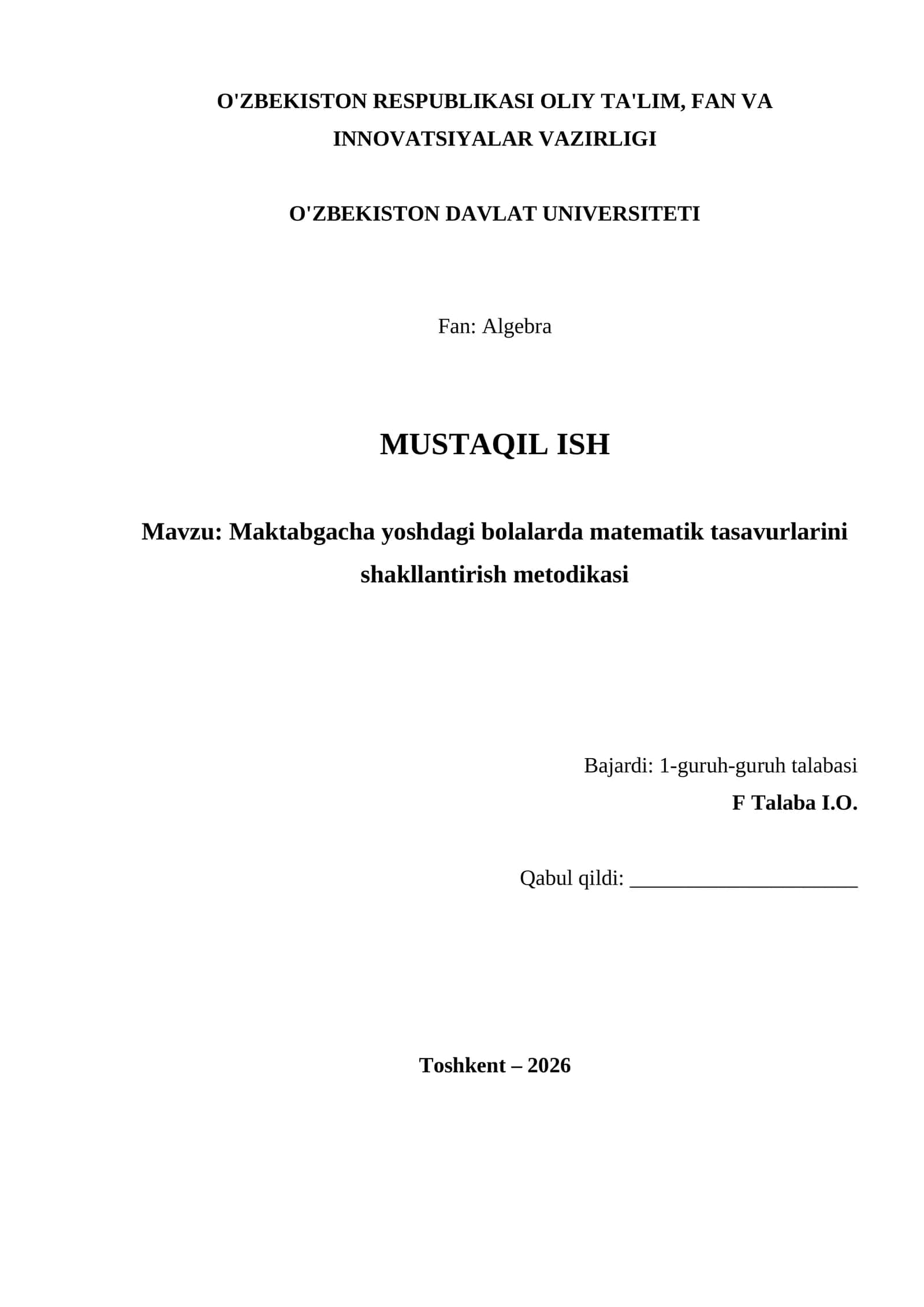 Maktabgacha yoshdagi bolalarda matematik tasavurlarini shakllantirish metodikasi 1