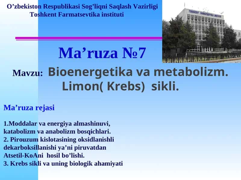 Bioenergetika va metabolizm 1
