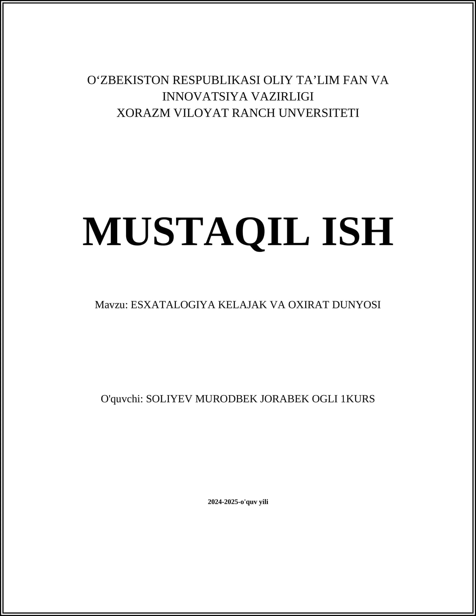 ESXATALOGIYA KELAJAK VA OXIRAT DUNYOSI 1