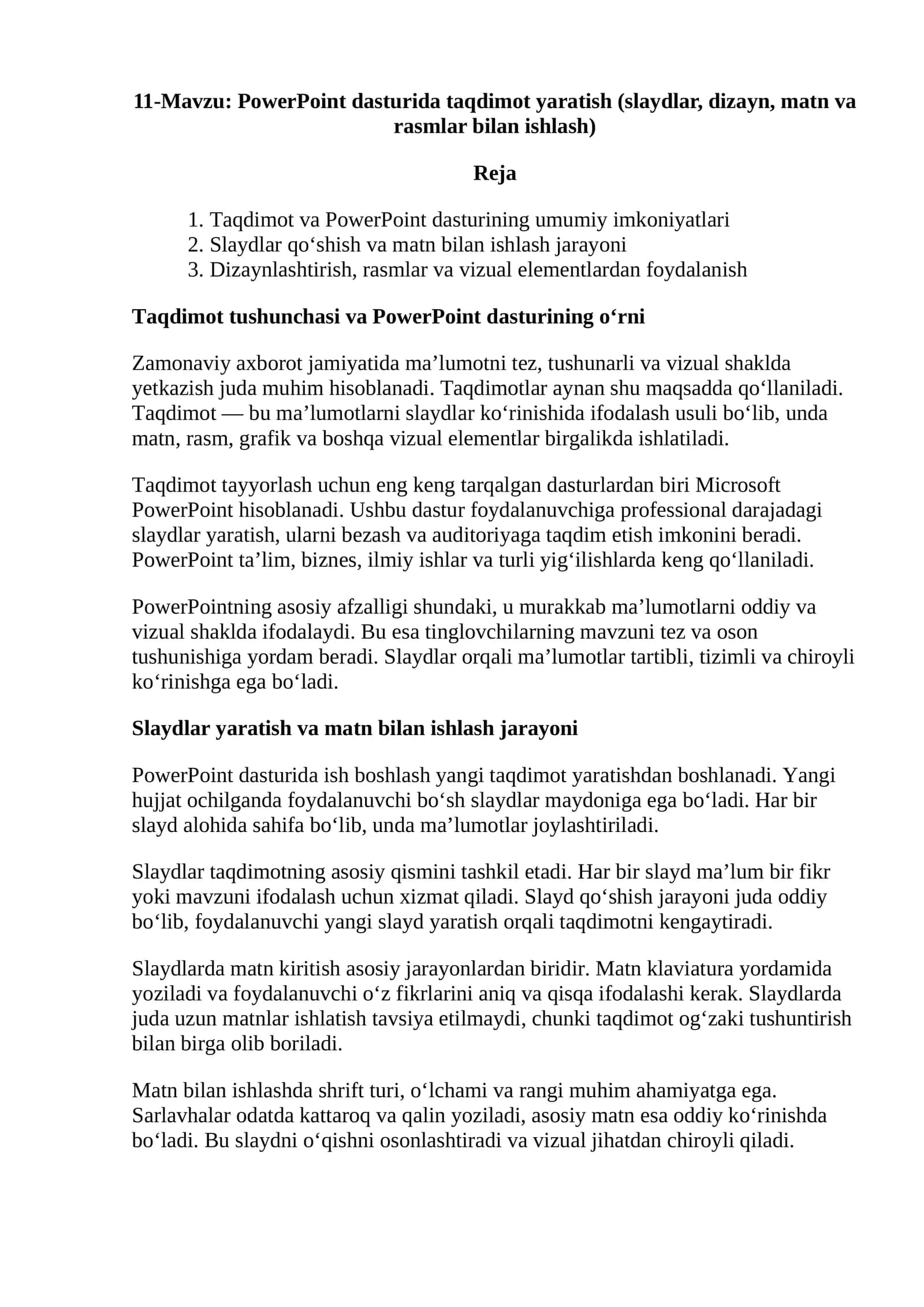 PowerPoint dasturida taqdimot yaratish 1