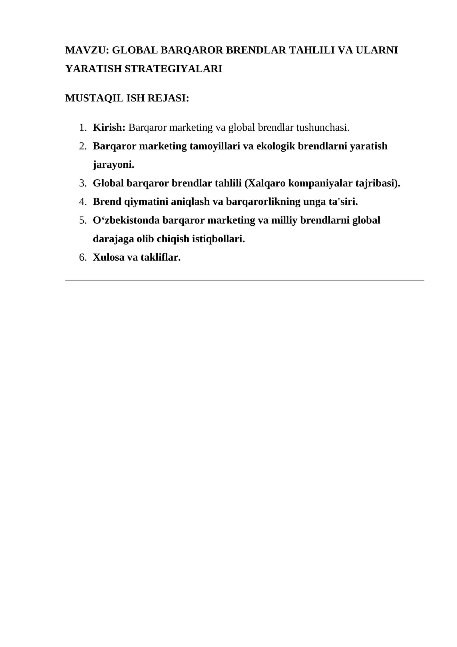 GLOBAL BARQAROR BRENDLAR TAHLILI VA ULARNI YARATISH STRATEGIYALARI 1