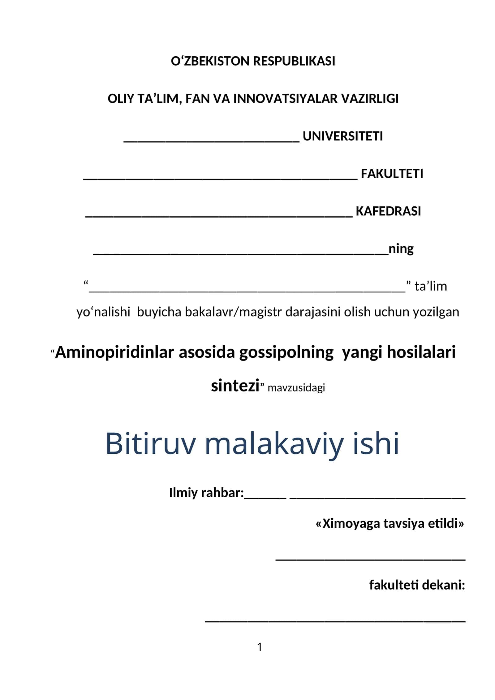 Aminopiridinlar asosida gossipolning yangi hosilalari sintezi 1