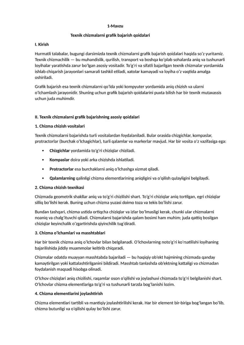 Texnik chizmalarni grafik bajarish qoidalari 1