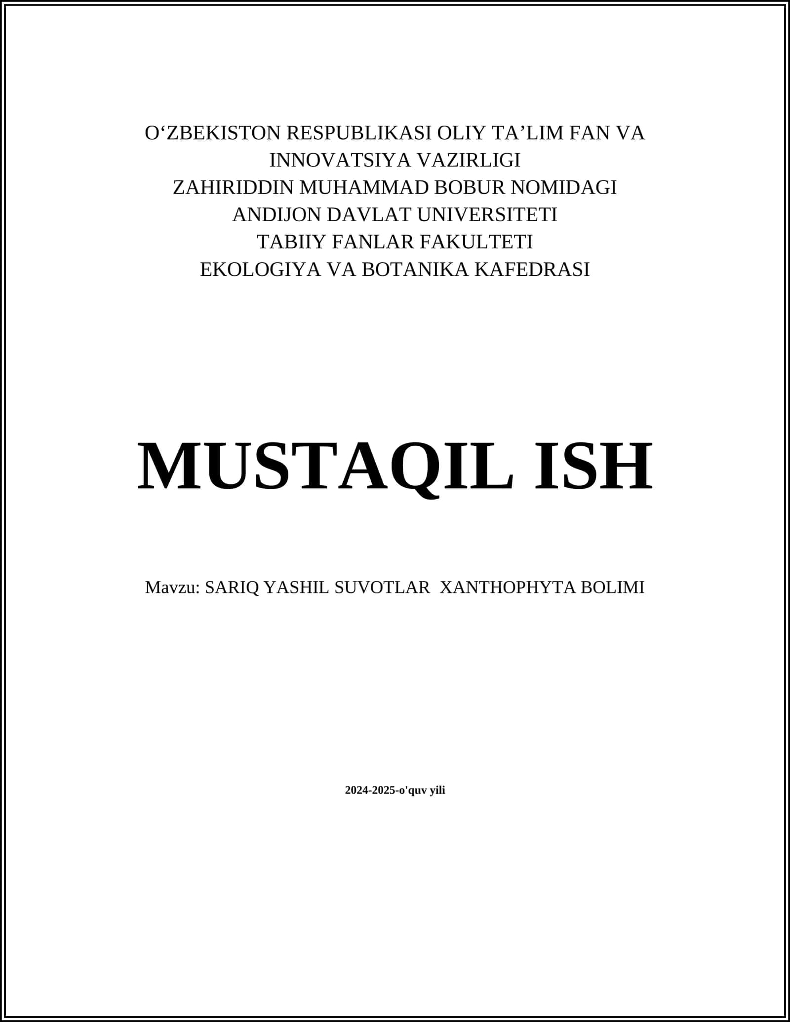 SARIQ YASHIL SUVOTLAR XANTHOPHYTA BOLIMI 1
