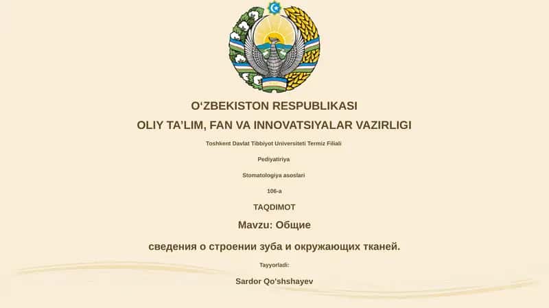 Общие сведения о строении зуба и окружающих тканей 1