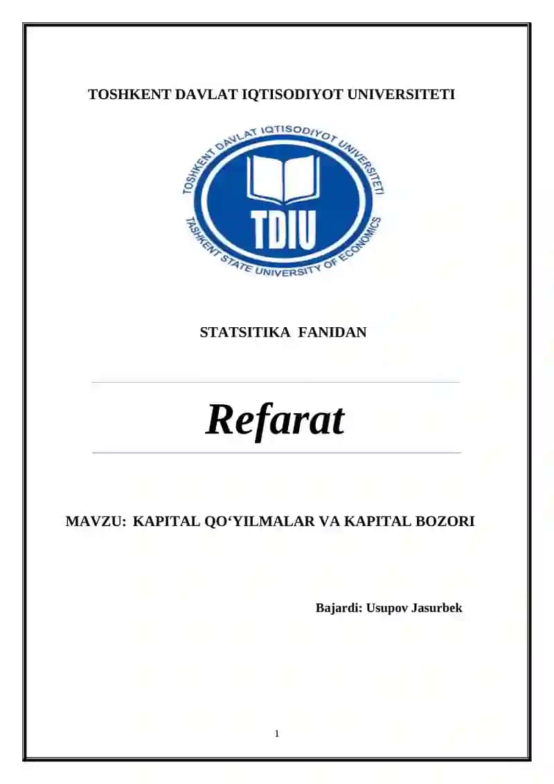 Kapital Qo‘yilmalar va Kapital Bozori