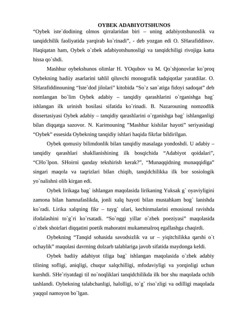 ОYBEK ADABIYOTSHUNOS 1