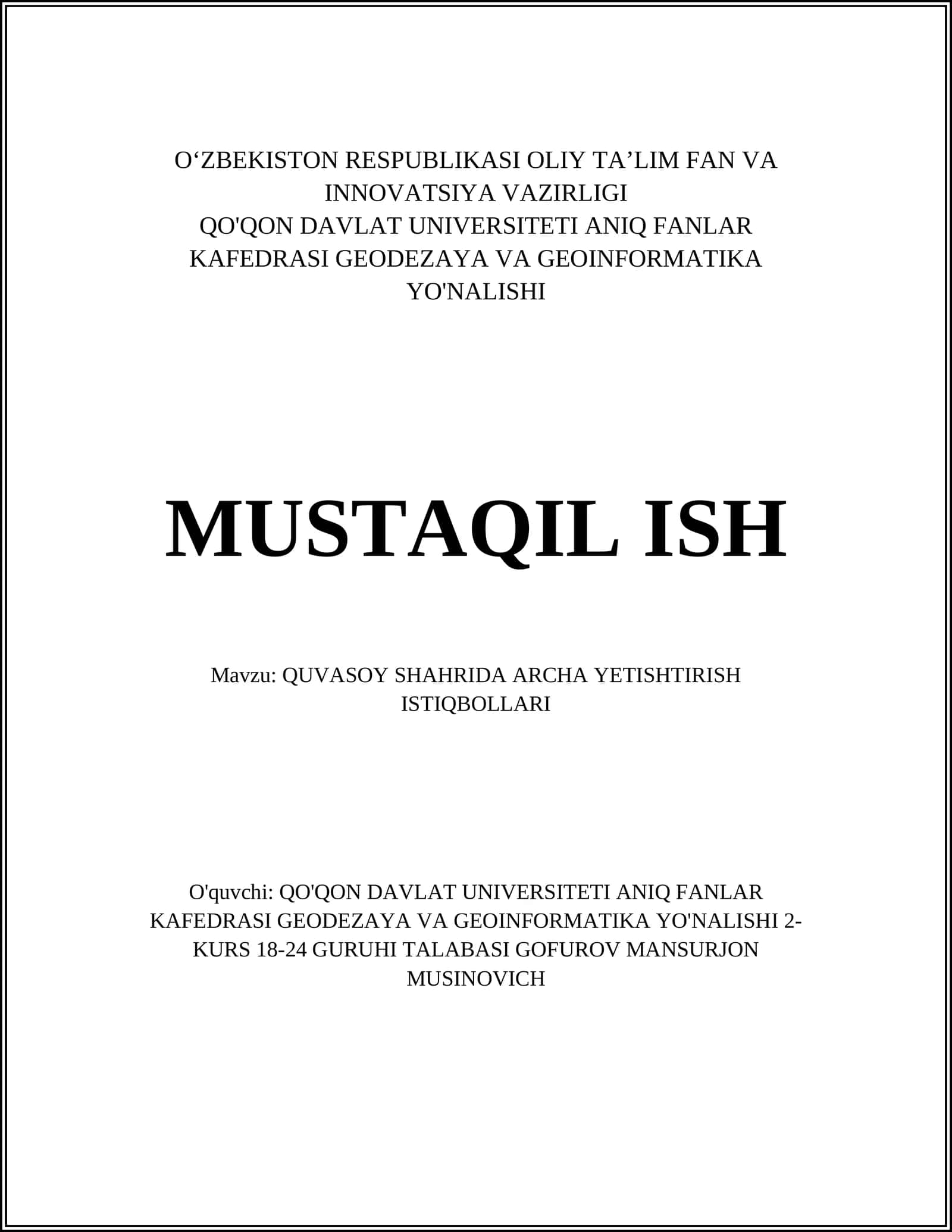 QUVASOY SHAHRIDA ARCHA YETISHTIRISH ISTIQBOLLARI 1