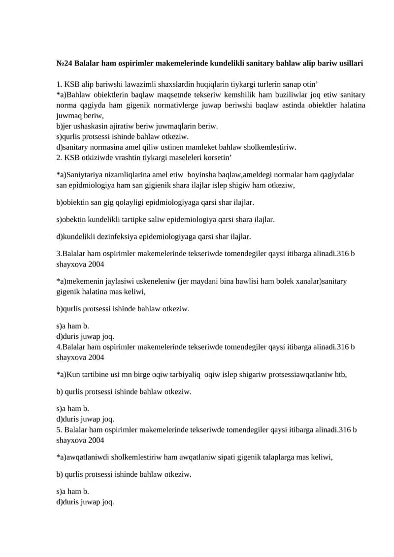 №24 Balalar ham ospirimler makemelerinde kundelikli sanitary bahlaw alip bariw usillari 1