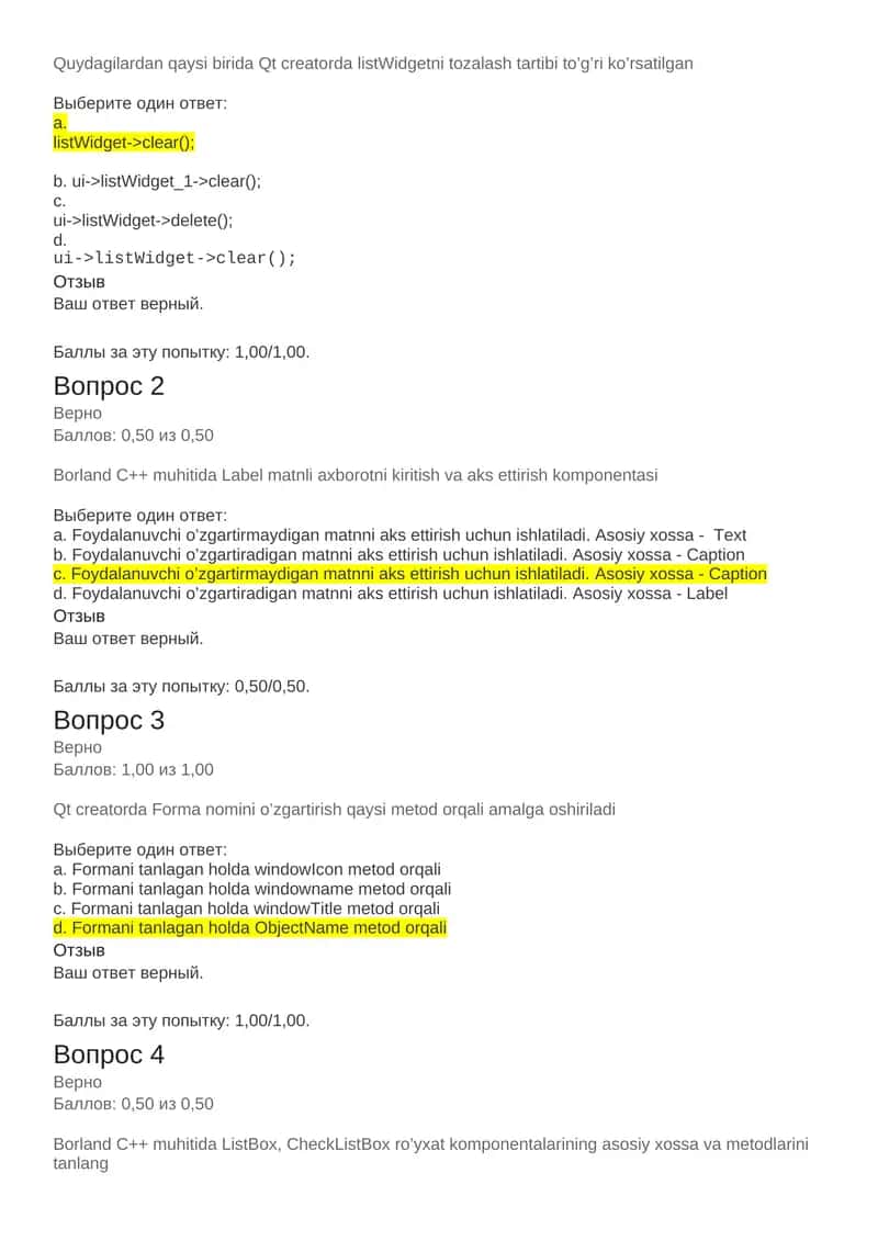 Qt creatorda listWidgetni tozalash tartibi va Borland C++ muhiti 1