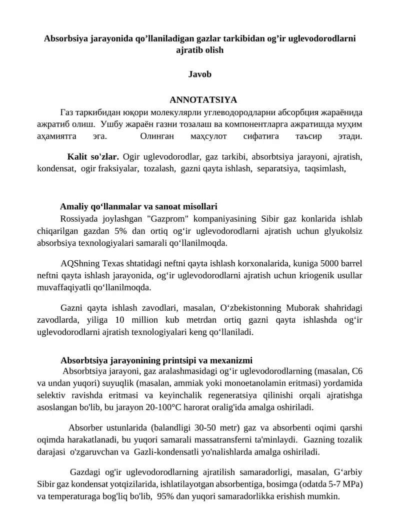 Og'ir uglevodorodlarni absorbtsiya qilish 1