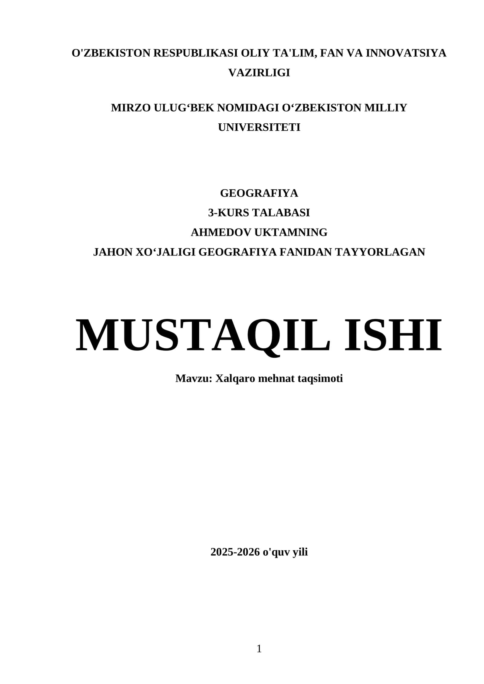 Xalqaro mehnat taqsimoti 1