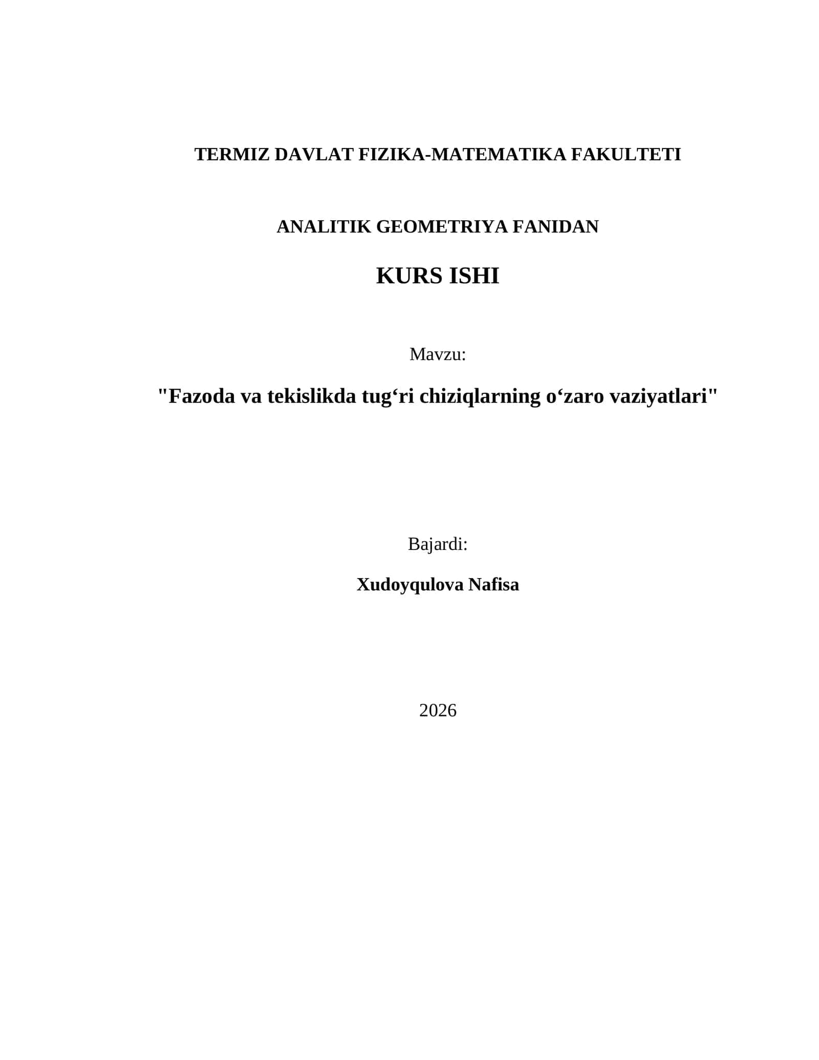Fazoda va tekislikda tug‘ri chiziqlarning o‘zaro vaziyatlari 1