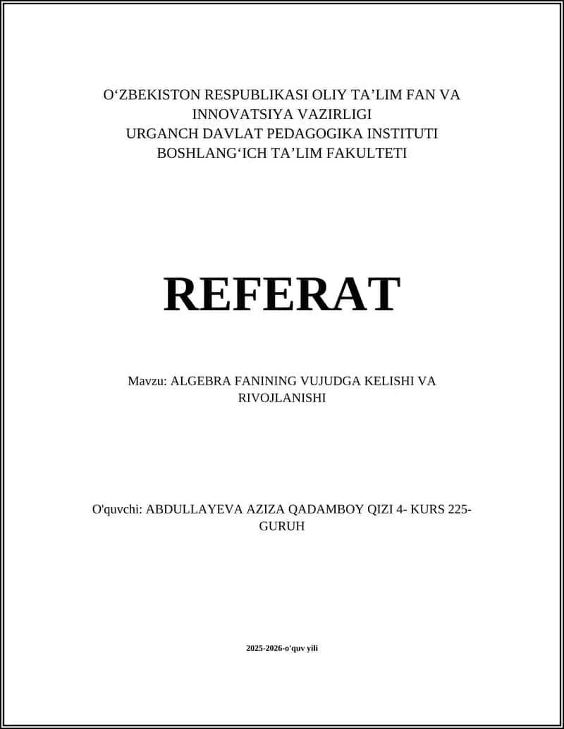 ALGEBRA FANINING VUJUDGA KELISHI VA RIVOJLANISHI 1