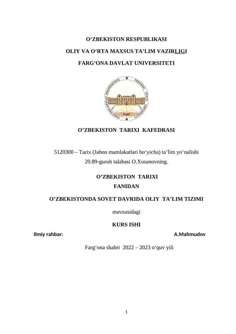 O’ZBEKISTONDA SOVET DAVRIDA OLIY TA’LIM TIZIMI 1