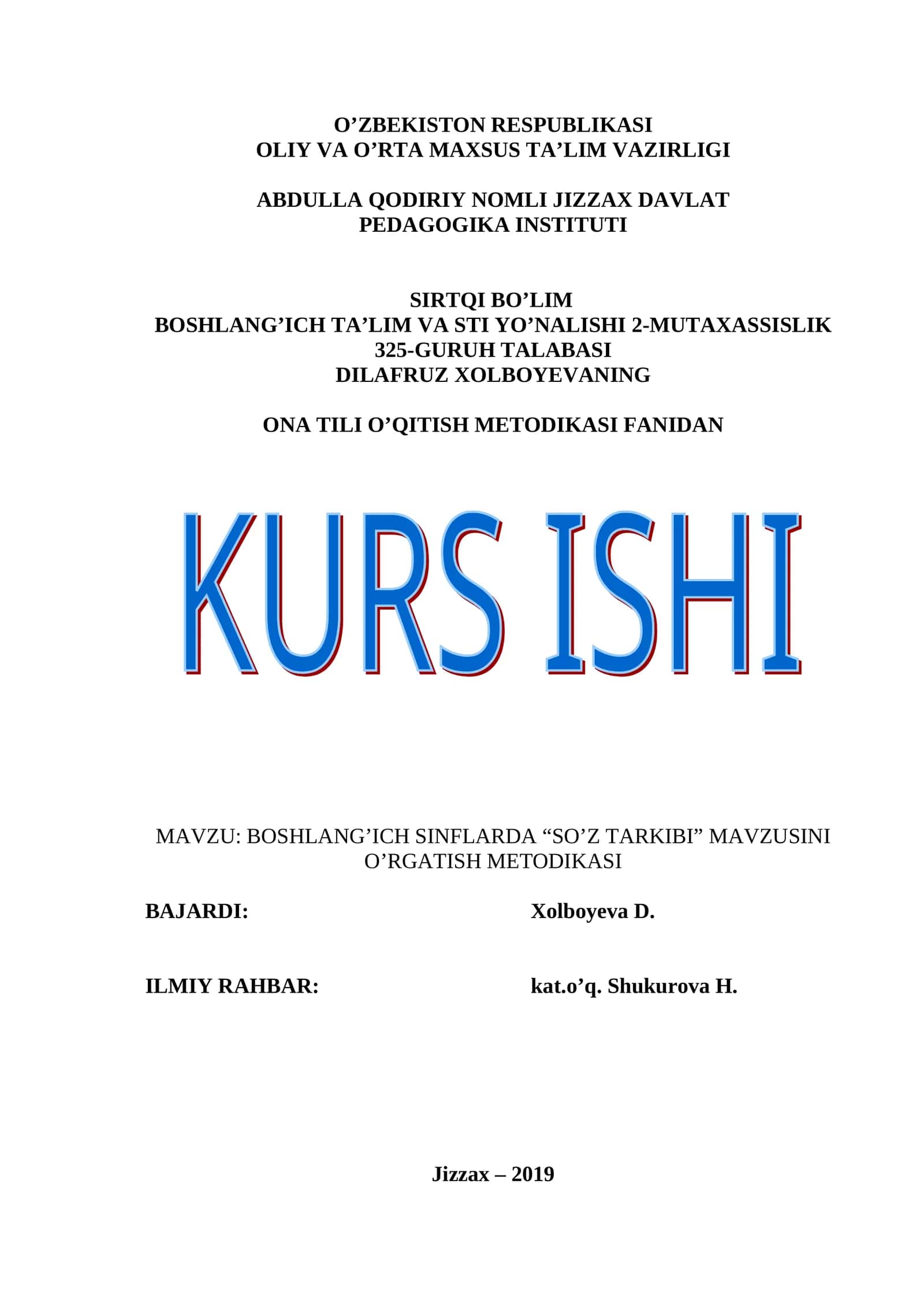 BOSHLANG’ICH SINFLARDA “SO’Z TARKIBI” MAVZUSINI O’RGATISH METODIKASI 1