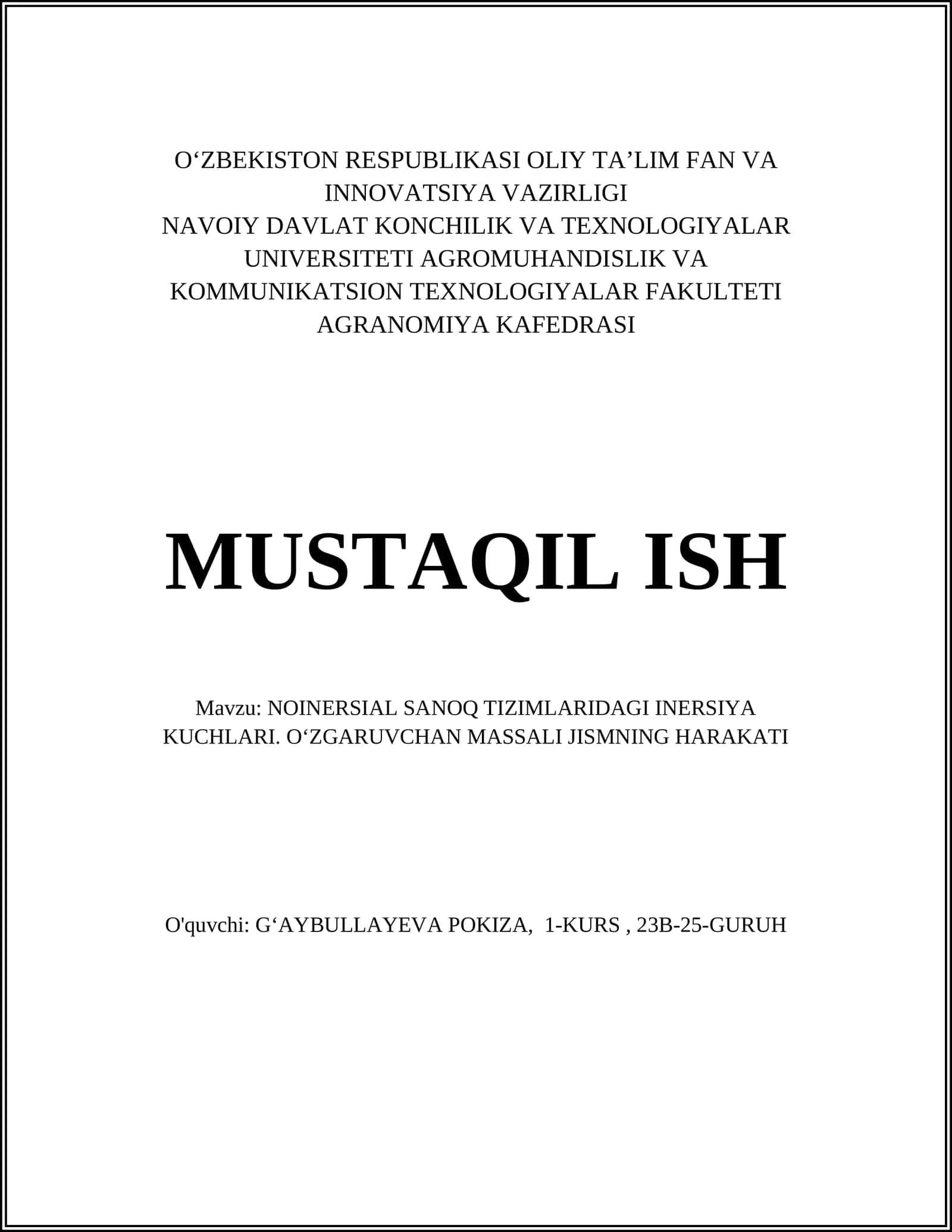 NOINERSIAL SANOQ TIZIMLARIDAGI INERSIYA KUCHLARI 1