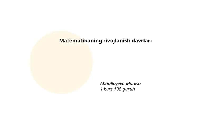 Matematikaning rivojlanish davrlari 1