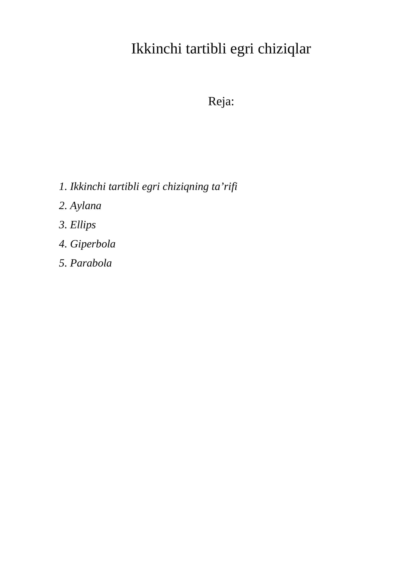 Ikkinchi tartibli egri chiziqlar 1