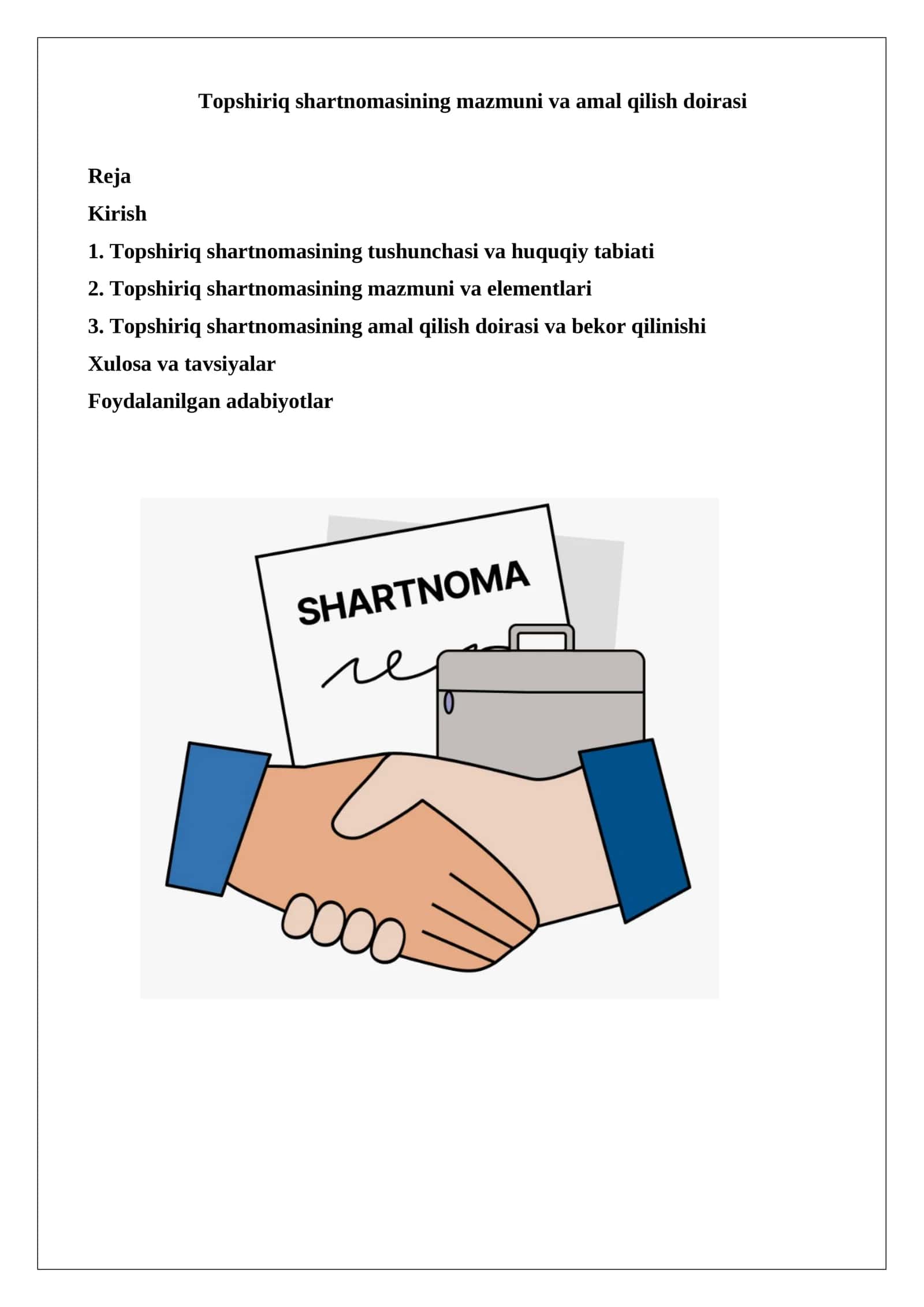 Topshiriq shartnomasining mazmuni va amal qilish doirasi 1