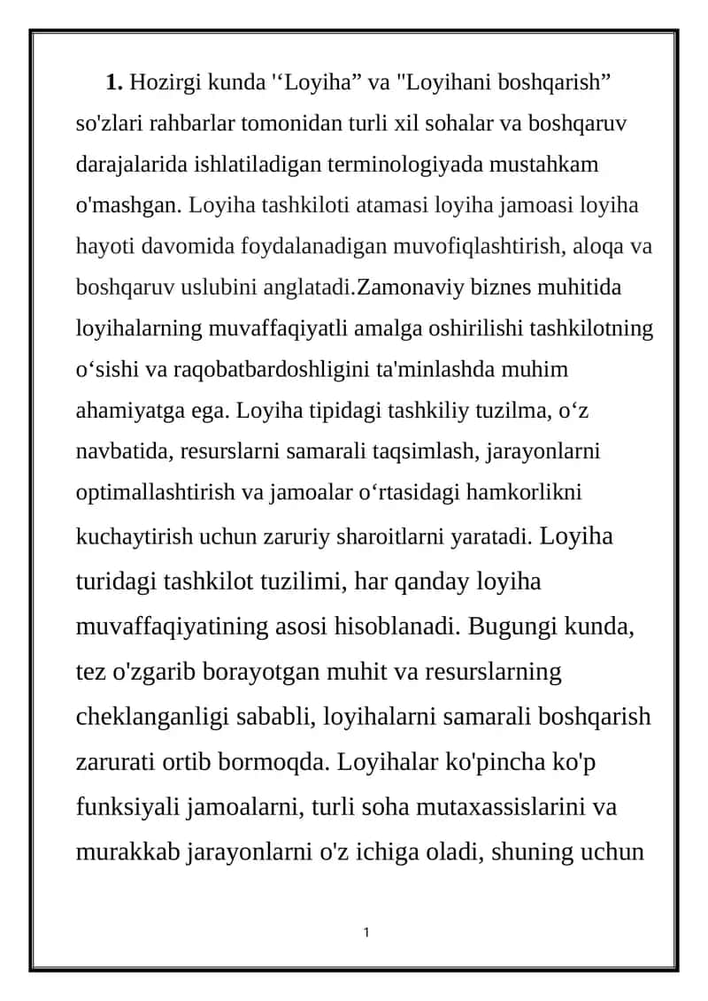 Loyiha va Loyihani boshqarish 1