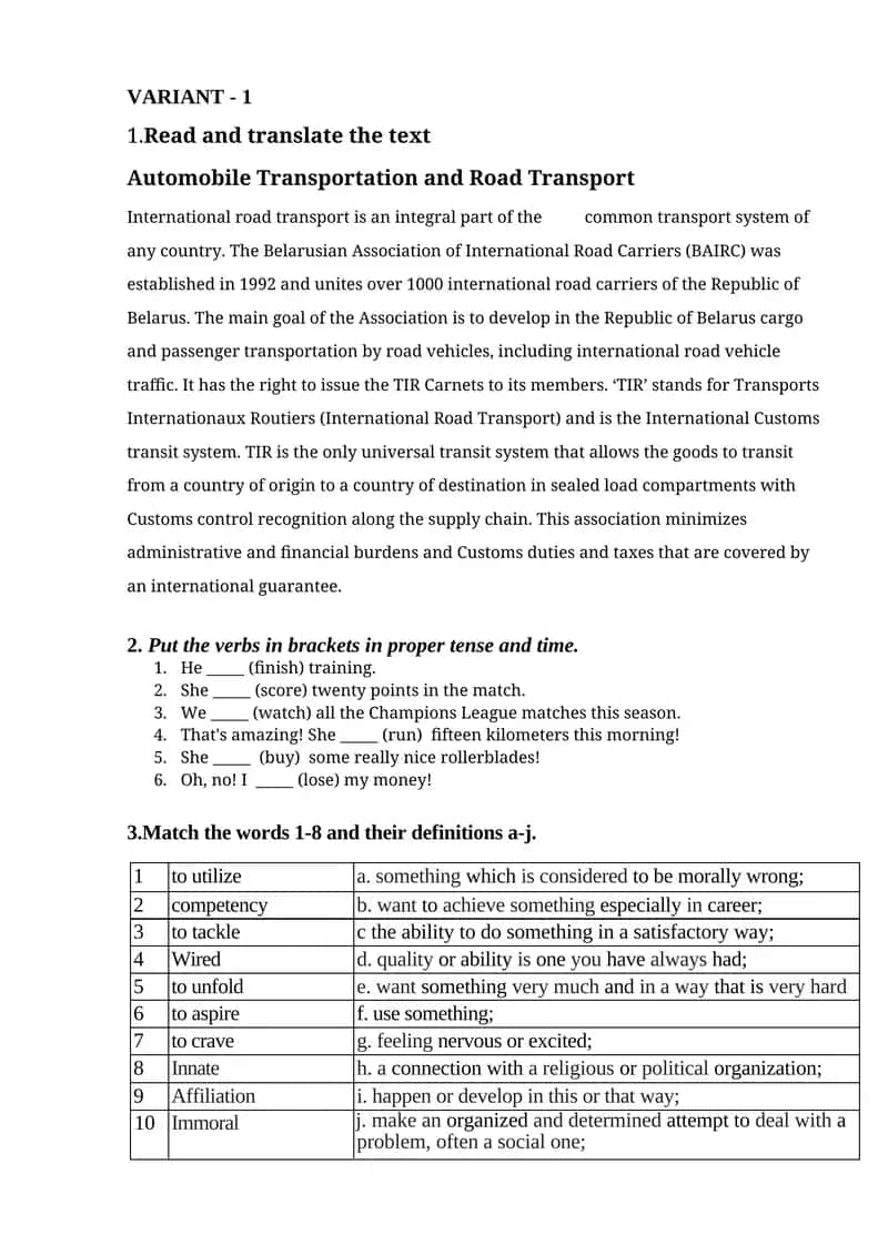 Automobile Transportation and Road Transport 1