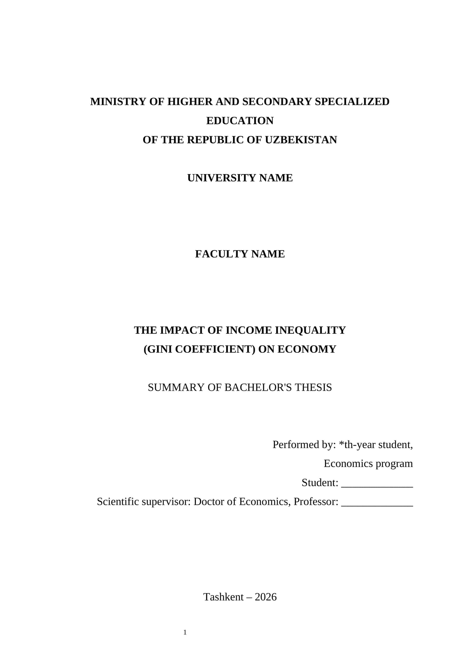 THE IMPACT OF INCOME INEQUALITY (GINI COEFFICIENT) ON ECONOMY 1