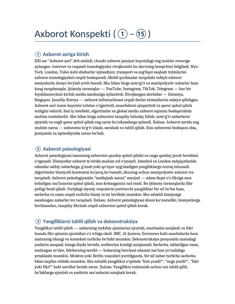 Axborot Konspekti (①–⑮) 1