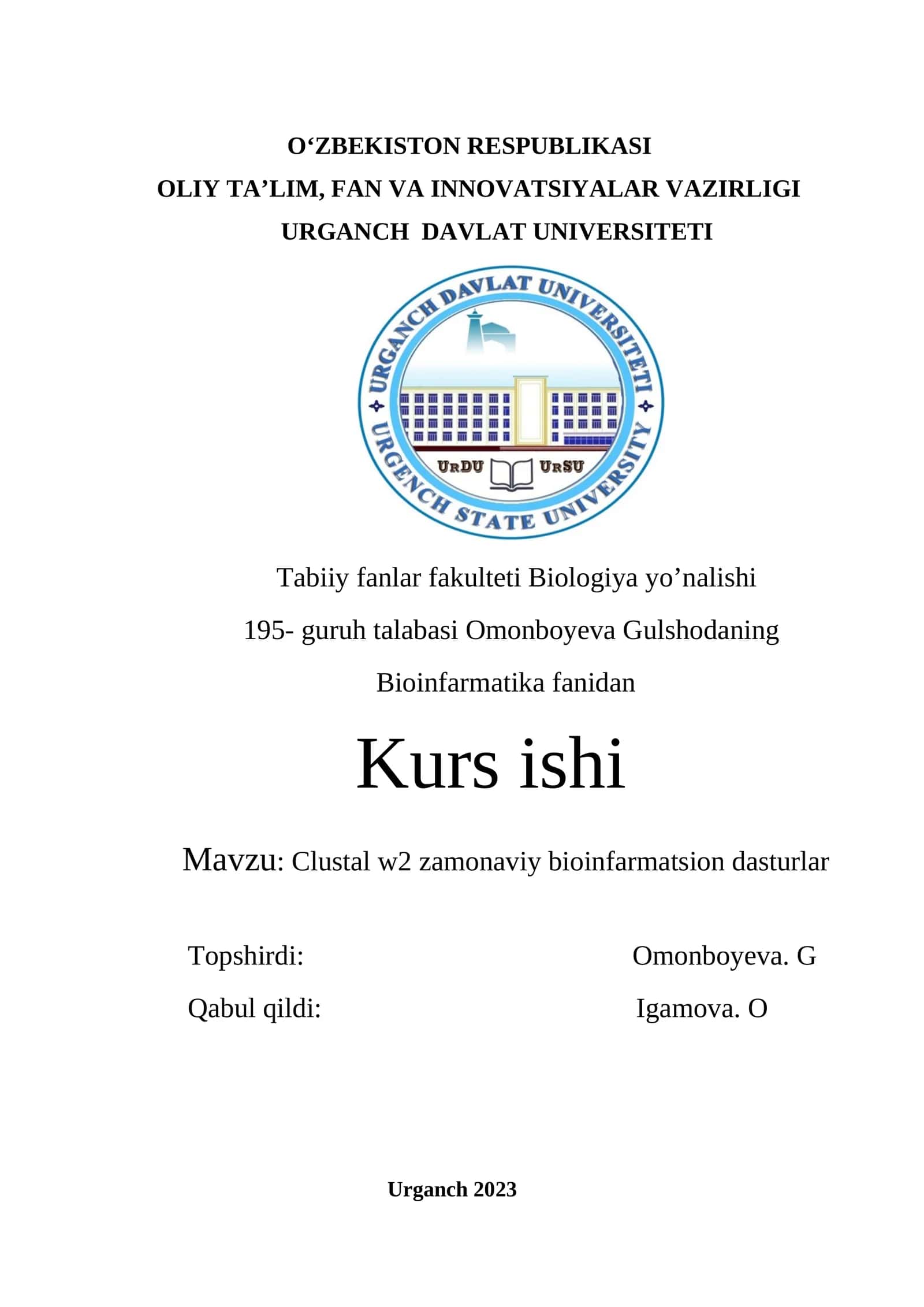 ClustalW2 zamonaviy bioinfarmatika dasturi 1