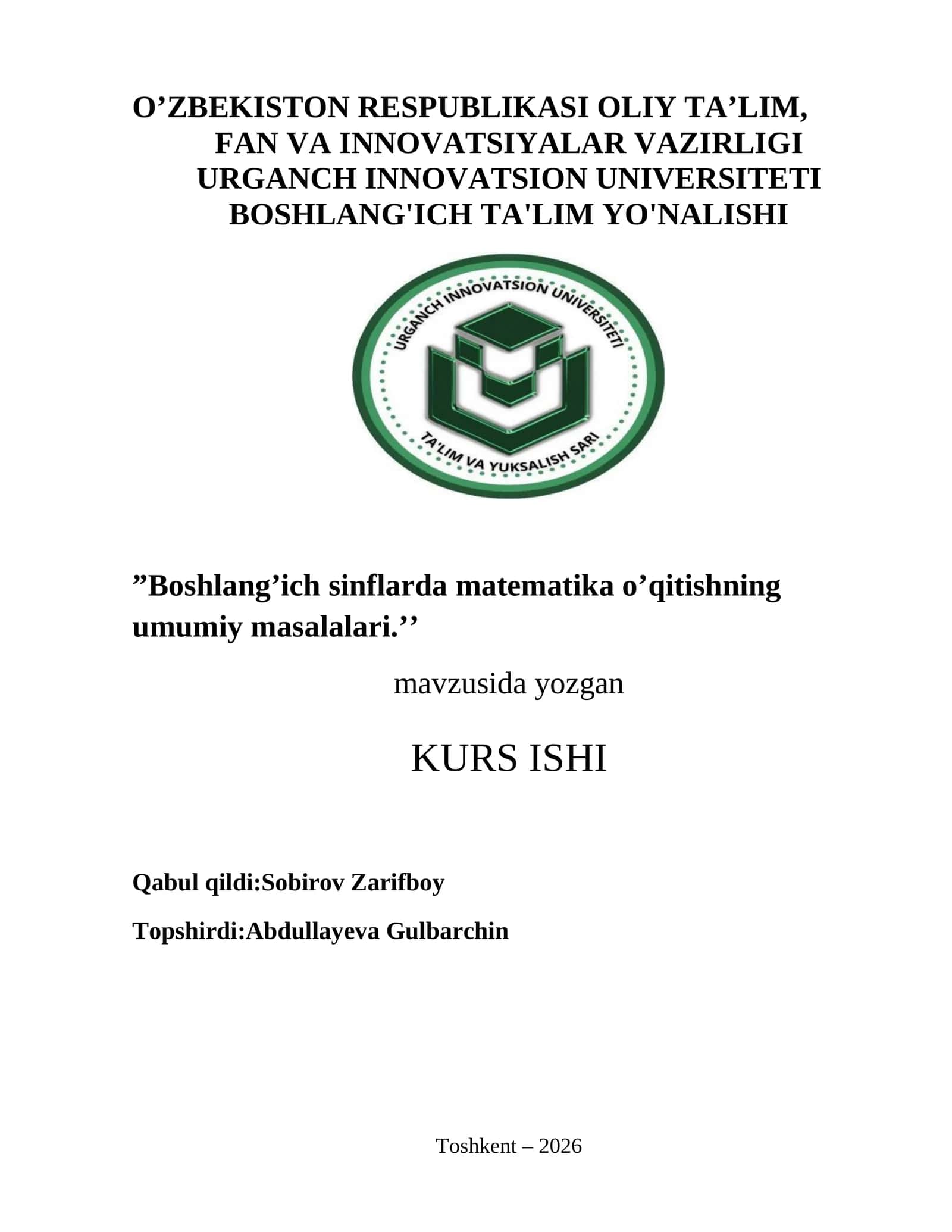 Boshlang’ich sinflarda matematika o’qitishning umumiy masalalari 1