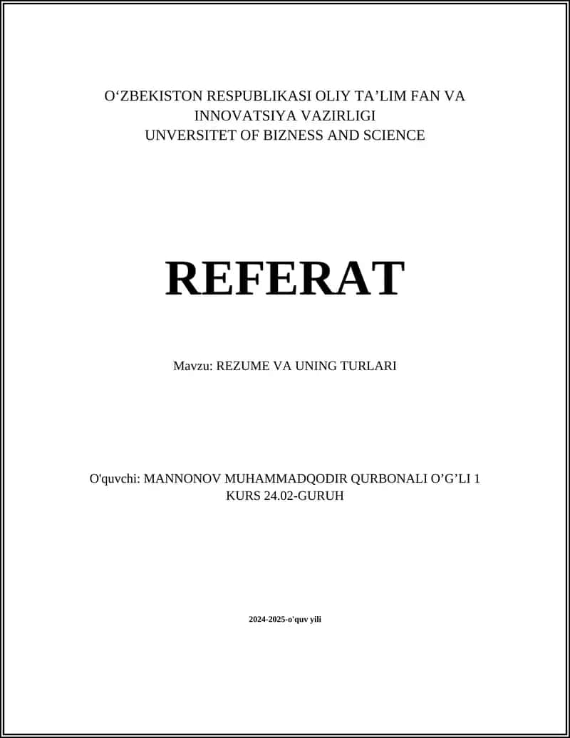 REZUME VA UNING TURLARI 1